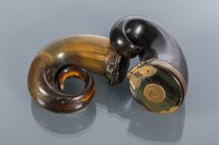 Lot 717 - TWO VICTORIAN RAMSHORN SNUFF MULLS with brass...