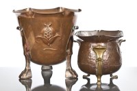 Lot 741 - TWO ARTS AND CRAFTS BEATEN COPPER JARDINIERES...