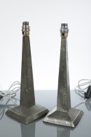 Lot 828 - PAIR OF ARTS AND CRAFTS PEWTER CANDLESTICK...