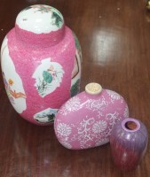 Lot 881 - CHINESE GINGER JAR with pink ground; along...