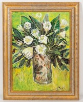 Lot 2382 - J. ROBB, WHITE GERANIUMS oil on board, signed...