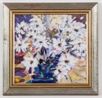 Lot 2399 - * ALI ABUBAKAR, WHITE FLOWERS acrylic on board,...