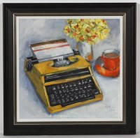 Lot 2401 - * GILLIAN PARK, THE YELLOW TYPEWRITER oil on...