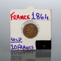 Lot 1803 - GOLD NAPOLEON III TEN FRANC COIN DATED 1864