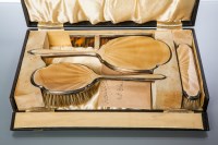 Lot 286 - SILVER AND CHAMPAGNE GUILLOCHE ENAMEL VANITY...