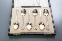 Lot 297 - SET OF SIX SILVER AND GUILLOCHE ENAMEL...
