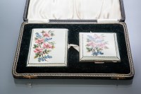 Lot 300 - SILVER ENAMELLED CIGARETTE CASE AND COMPACT...