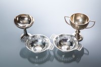 Lot 316 - SILVER SMALL TWIN HANDLED TROPHY CUP maker...