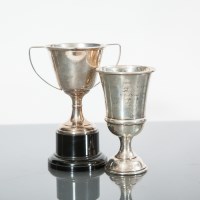 Lot 338 - TWO GOLFING INTEREST SMALL SILVER TROPHY CUPS...