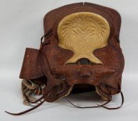 Lot 1015 - WESTERN SADDLE light brown leather with cream...