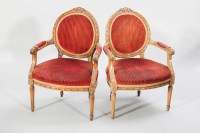 Lot 1079 - PAIR OF CREAM AND GILT PAINTED FAUTEUILS OF...
