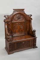 Lot 1098 - VICTORIAN CARVED OAK HIGH BACK HALL SETTLE the...