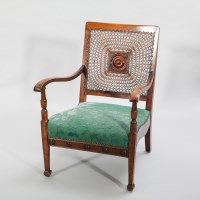 Lot 1134 - TWO STAINED BEECH BERGERE OPEN ELBOW CHAIRS...