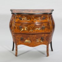 Lot 1138 - MAHOGANY, ROSEWOOD AND BONE INLAID BOMBE CHEST...