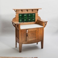 Lot 1154 - ARTS AND CRAFTS OAK WASHSTAND the raised back...