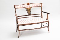 Lot 1165 - EDWARDIAN MAHOGANY TWO SEAT SOFA with inlaid...