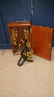 Lot 726 - FINE MAHOGANY CASED BRASS BINOCULAR MICROSCOPE...
