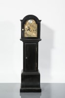 Lot 735 - CHARMING MINIATURE EBONISED LONGCASE CLOCK by...