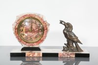 Lot 747 - ART DECO FRENCH MIXED MARBLE MANTEL CLOCK...