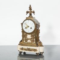 Lot 755 - VICTORIAN FRENCH BRASS AND MARBLE MANTEL CLOCK...
