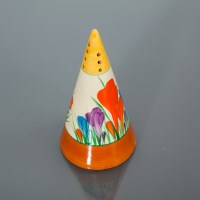 Lot 460 - CLARICE CLIFF CONICAL SUGAR CASTER painted...