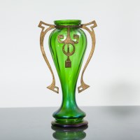 Lot 505 - IRIDESCENT GREEN ART GLASS VASE possibly...