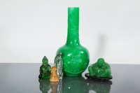 Lot 536 - CHINESE GREEN GLASS VASE 26cm high; together...