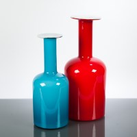 Lot 546 - TWO LARGE HOLMGAARD GLASS VASES each of...