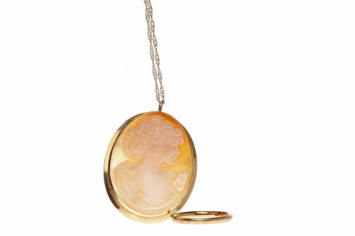 Lot 519 - NINE CARAT GOLD CAMEO STYLE PENDANT with...