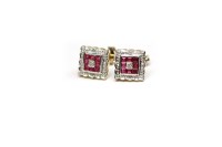 Lot 665 - PAIR OF NINE CARAT GOLD RUBY AND DIAMOND...