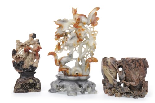 Lot 1047 - THREE 20TH CENTURY CHINESE SOAPSTONE CARVINGS...