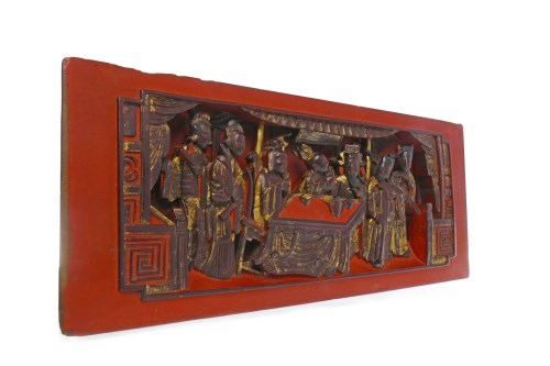 Lot 1072 - LATE 19TH CENTURY CHINESE LACQUERED WOOD PANEL...