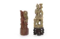 Lot 1078 - TWO MID 20TH CENTURY CHINESE SOAPSTONE FIGURES...