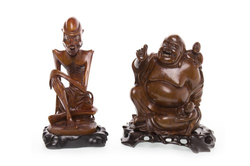 Lot 1084 - 20TH CENTURY CHINESE WOOD CARVING OF A BUDDHA...