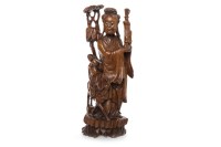 Lot 1129 - EARLY 20TH CENTURY CHINESE CARVED WOOD FIGURE...