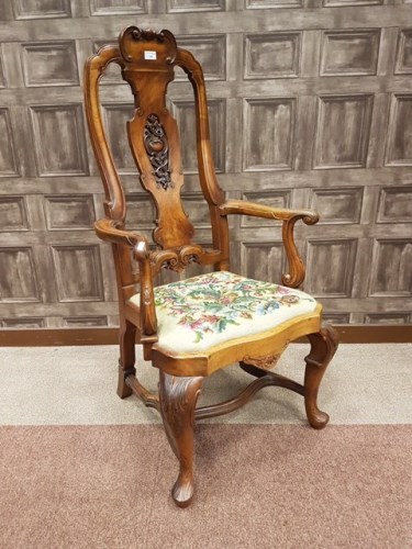 Lot 1604 - WALNUT OPEN ELBOW CHAIR in the manner of...