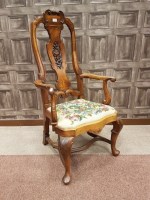Lot 1604 - WALNUT OPEN ELBOW CHAIR in the manner of...