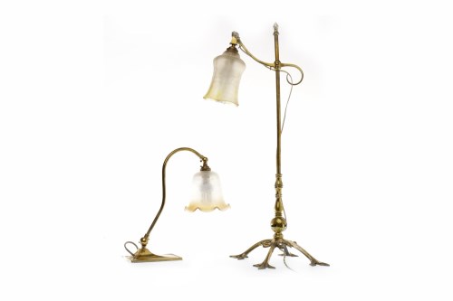 Lot 1616 - ART & CRAFTS 'GOTHIC' BRASS TABLE LAMP in the...