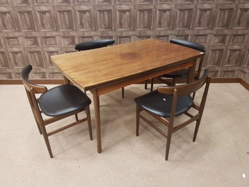 Lot 1618 - RETRO ROSEWOOD DINING SUITE comprising a bowed...