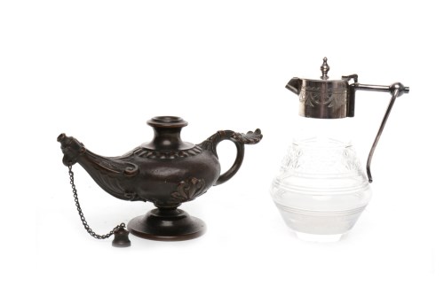 Lot 1716 - EDWARDIAN SILVER PLATED AND CUT GLASS JUG of...