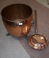 Lot 1720 - COPPER CIRCULAR FUEL BIN with double lion mask...