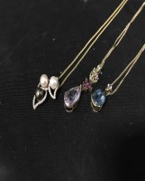 Lot 15 - THREE 9CT GOLD PENDANTS AND CHAINS with pearl...