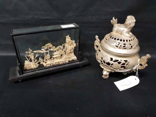 Lot 19 - 20TH CENTURY WHITE CHINESE METAL CENSER with...