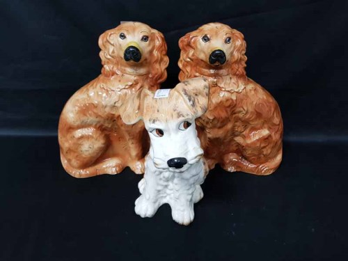 Lot 29 - PAIR OF WALLY DOGS AND ANOTHER CERAMIC DOG (3)
