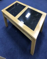 Lot 119 - CONTEMPORARY WOOD AND MARBLE INSERT COFFEE...