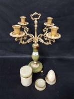 Lot 205 - GREEN HARDSTONE CANDELABRUM along with other...