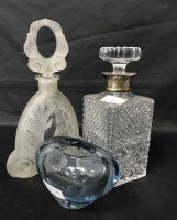 Lot 224 - CLEAR GLASS DECANTER with silver collar also a...