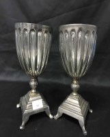 Lot 263 - PAIR OF PLATED METAL CANDLE STANDS with glass...
