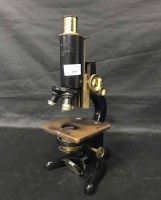 Lot 264 - VINTAGE LACQUERED AND BRASS MICROSCOPE...