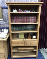 Lot 296 - LIGHT OAK BOOKCASE TALL BOOKCASE together with...